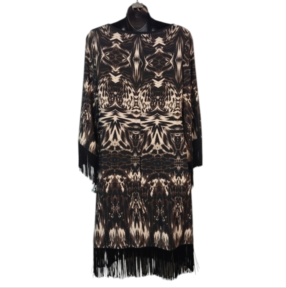 R&M Richards Black Brown White Fringe Dress Size 10 NWT - Picture 3 of 9